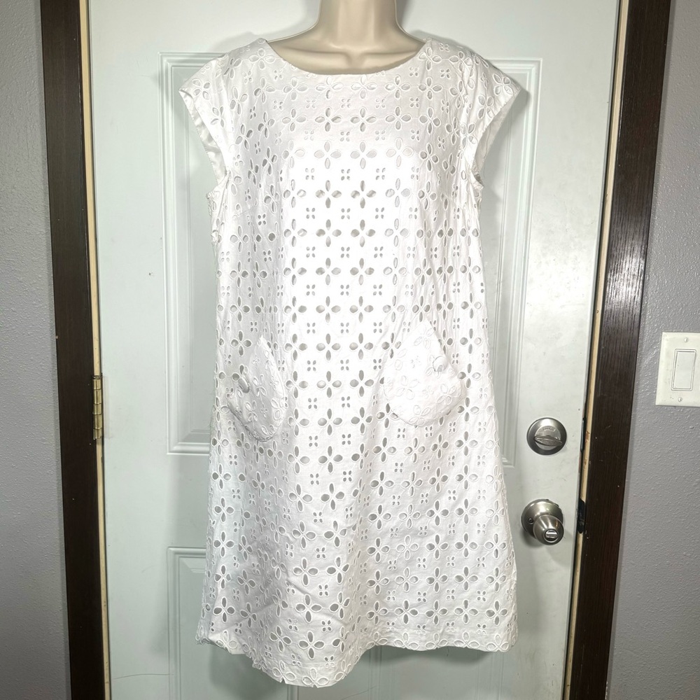 Madison Leigh Eyelet‎ Mini Dress Womens Size 12 White Pockets Bridal Lined